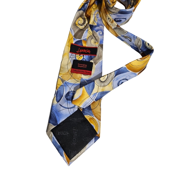 J. GARCIA Yellow/Blue Art Silk DESIGNER Tie - Picture 2 of 4